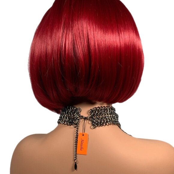 Natasha Gunmetal Pave Bib Statement Necklace Skulls Chainmail Choker Goth - Picture 5 of 17